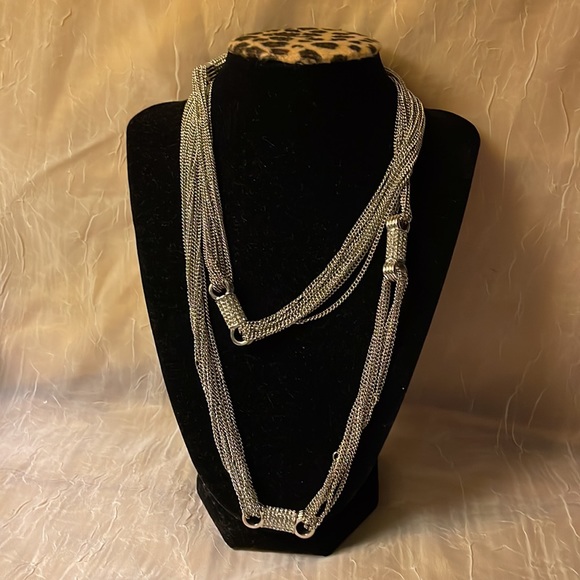 Nicole Miller silver multi stranded  chain Necklace W/Rhinestones - Picture 3 of 11